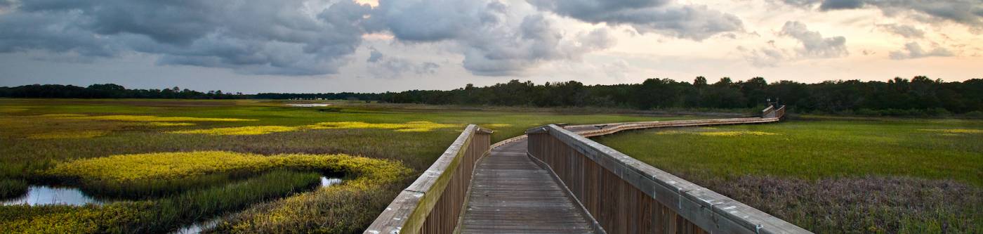 Boardwalk over marshland in St. Augustine, Fl